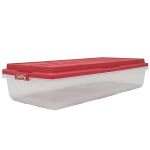 Hefty Hi-Rise 63qt Storage - Clear Base with Red Lid/Handles & Gold Foil: Stackable Lidded Utility Totes, Built-In Handles - 1 of 4