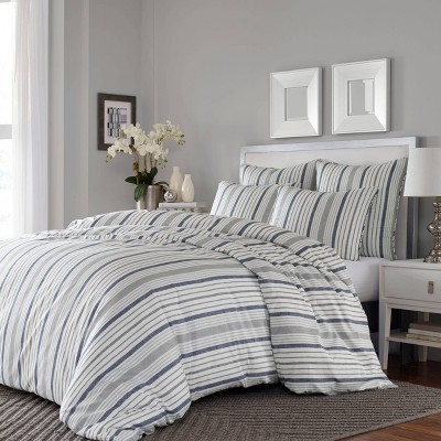 Slate Blue and Gray Cotton King Duvet Cover Set