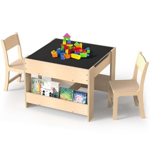 Aoibox  4-in-1 Kids Wooden Activity Desk and Chair Set with Dual-Sided Whiteboard Chalkboard Storage for Learning and Play - 1 of 4