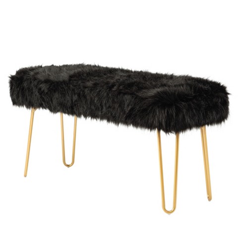 Eluxury Faux Fur Ottoman Bench Black Target