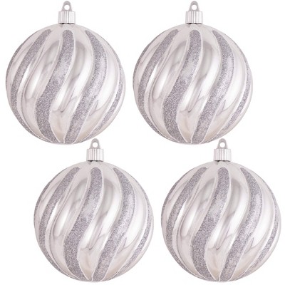 Christmas By Krebs 4 3/4" Shatterproof Christmas Ornaments - Silver with Silver/White Swirls [4 Count]