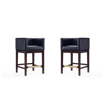 Set of 2 Kingsley Upholstered Beech Wood Counter Height Barstools Black - Manhattan Comfort