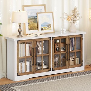 AMERLIFE 63" Farmhouse Sideboard, Wood Buffet with Glass Doors, Shelves, Living Room Storage, Coffee Bar - 1 of 4