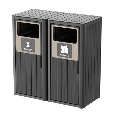 Syemin Outdoor Trash Cans Outdoor Single Barrel Trash Can Waterproof Patio Garbage Can with Lid, Durable Waste Bin, Black, 33.07"*16.54"*35.43"