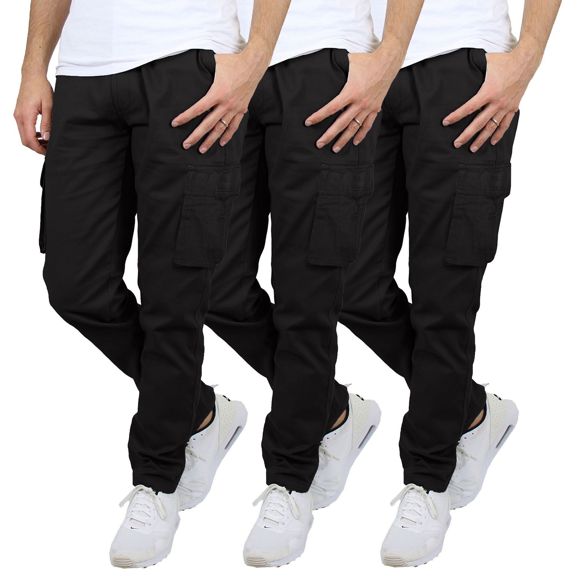 Blu Rock Men's Flex-Stretch Cotton Cargo Pants, 31-Inch Inseam - Comfortable and Durable- 3 Pack