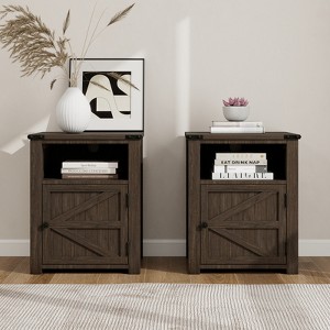 MUUEGM 18" Farmhouse End Table| Nightstand Bedside Table with Charging Station and Door &Storage Shelf - 1 of 4