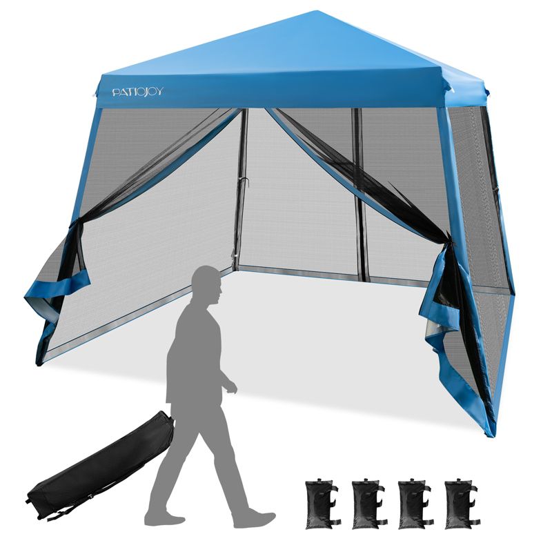 Costway 10x10Ft Patio Outdoor Instant Pop-up Canopy Slant Leg Mesh Tent Folding White/Blue/Grey, 1 of 10