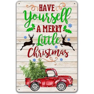 Lomsoe Christmas Metal Sign - 8x12 Inch Vintage "Have Yourself a Merry Little Christmas" Quote Wall Art Decor - Rustic Xmas Gifts - 1 of 4