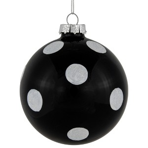 Northlight Polka Dot Christmas Glass Ball Ornaments - 4" - Black and White - Set of 2 - 1 of 4