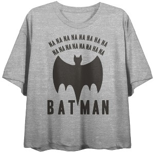 Batman Na Na Na Na Bat Logo Women's Athletic Heather Gray Boyfriend Crop Tee - 1 of 4