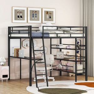 ALEXOUN Loft Bed with Desk and Storage Shelf,with 3-Tier Shelves, Whiteboard and Full Length Guardrails,for Kids, Teens - 1 of 4
