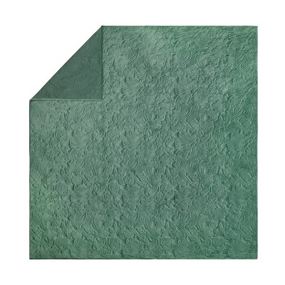 Emerald Green Velvet Full Quilt Set with Botanical Motif