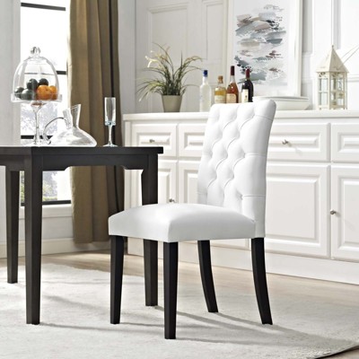 White Faux Leather Tufted Parsons Dining Chair