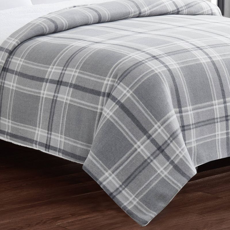 King Cozy Teddy Bed Blanket Gray Plaid - Cannon, 5 of 8