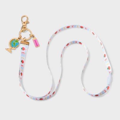 Teacher Apple and 123 Print with Charms Lanyard - Multicolor