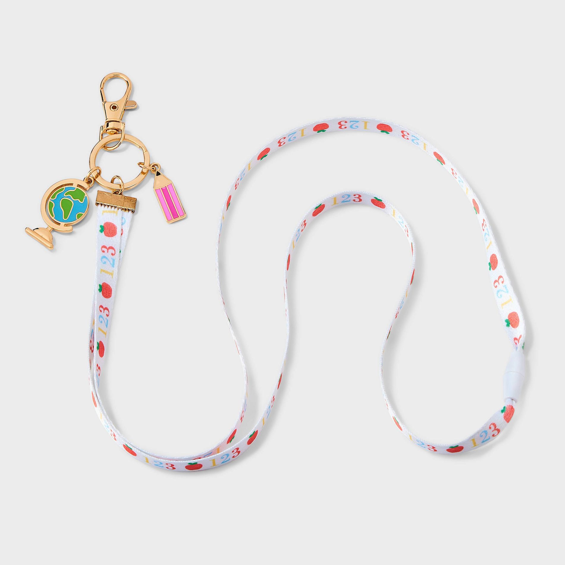 Teacher Apple and 123 Print with Charms Lanyard - Multicolor