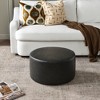 KINWELL Faux Leather Round Upholstered Footstool PU Ottoman, 24"x13" - 4 of 4
