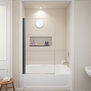 Frameless Shower Enclosure for Bathtubs, with GCC Tempered Glass and Matte Black Pivot Door Panel, Ready to Install. - 1 of 4