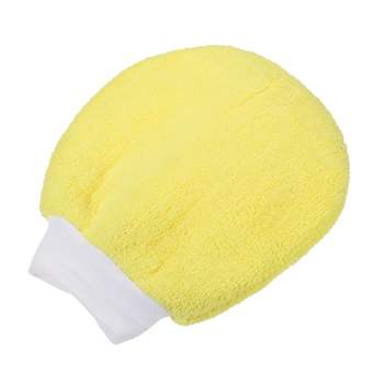 Unique Bargains Microfiber Wash Mitt Scratch Free Round Dusting Gloves for House Cleaning Washing Yellow