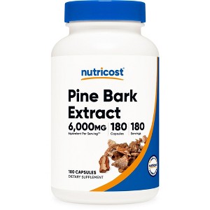 Nutricost Pine Bark Extract (6000mg Equivalent 20:1) 180 Vegetarian Capsules – 95% Proanthocyanidins, GMO-Free & Gluten-Free - 1 of 4