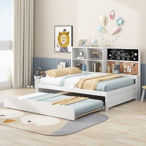 YOOCOZZ Daybed with Trundle, Storage Shelves, Blackboard, Cork Board and USB Port - White - 1 of 4