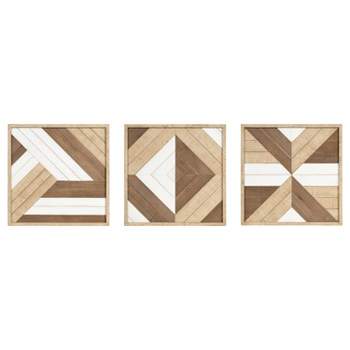 Kate & Laurel All Things Decor Set of 3 Ballez Coastal Geometric Wood Art Decorative Wooden Plaque Collection for Wall