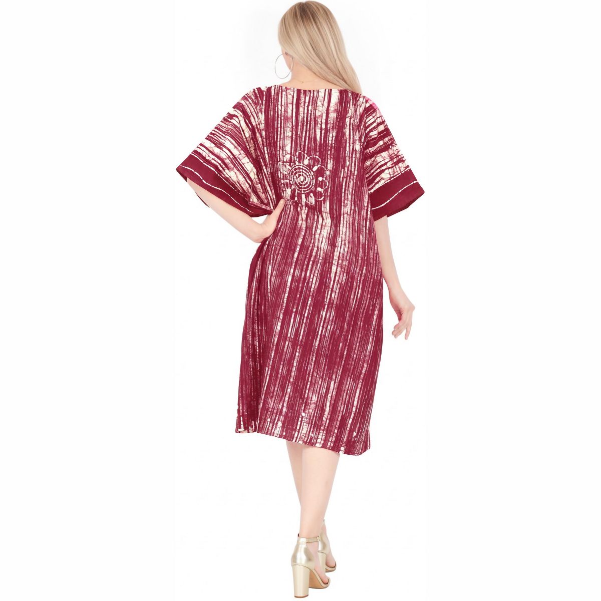 LA LEELA Summer Cotton Women Tunic Dress Resortwear Vacation Holiday Cruise Pregnancy Wear Relaxed Fit Travel Outfit 2X-3X Red Paisley - thumbnail 2