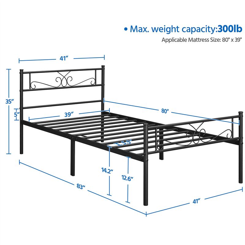 Yaheetech Metal-Framed Platform Bed with Headboard and Footboard, 3 of 7