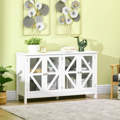 Classic White Tempered Glass Buffet Sideboard with Adjustable Shelf