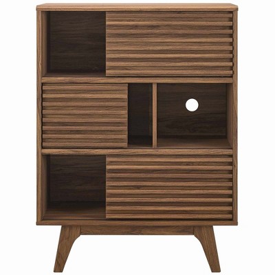 Walnut Mid-Century Modern Three-Tier Storage Cabinet