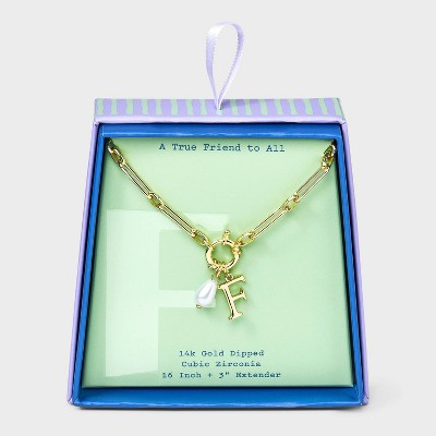 14K Gold Dipped Pearl Charm on Chain Initial Necklace - A New Day Gold