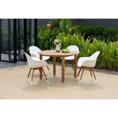 Metz 5pc Round Teak Finish/Resin Patio Dining Set - White - Amazonia