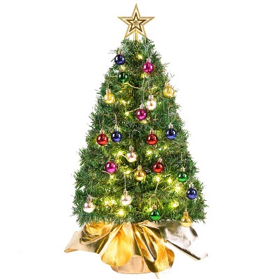 Joyfy Christmas Tree Decorations, 24"/2FT Mini Tabletop Artificial Xmas Tree with Star Treetop & Ornaments, DIY Christmas Decorations Indoor