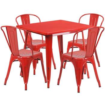 Flash Furniture Commercial Grade 31.5" Square Metal Indoor-Outdoor Table Set with 4 Stack Chairs