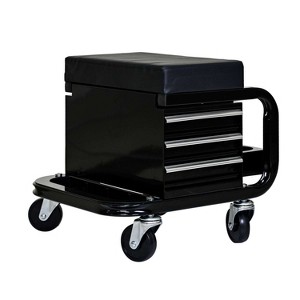 Belatt Tool Box with Storage Drawer Workbench - Heavy Duty Garage Bench, Swivel Wheels, 300 Pounds, Padded Seat - Black - 1 of 4