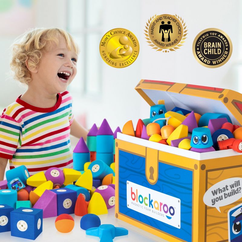 Blockaroo Magnetic Foam Building Blocks, Soft Foam Blocks to Develop Early STEM Learning Skills, Bath Toy for Toddlers & Kids - 100 Piece Set, 2 of 7