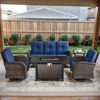 POCASSY 5 Piece Outdoor Patio Furniture Set with Fire Pit Table, Brown Rattan Wicker Modern Patio Furniture Set with Propane Fire Pit - 2 of 4