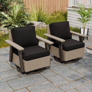 EAGLE PEAK Classic 2-Piece Patio Chair Set, 360° Swivel Rocking Chairs with Thick Cushions, All-Weather Wicker Outdoor Lounge Gliders - 1 of 4