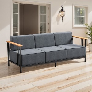 Belord Patio Couch with 10" Thick Seat Cushion, Metal Outdoor Sofa with Faux-Wood Armrest and Deep Seat, Luxury Comfort Pure Foam Cushion for Balcony - 1 of 4