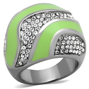 Slickblue Modern Silver Stainless Steel Ring with Green Enamel and Pave Crystal Accents, 17.3g, Women's size 5–10 - 1 of 4
