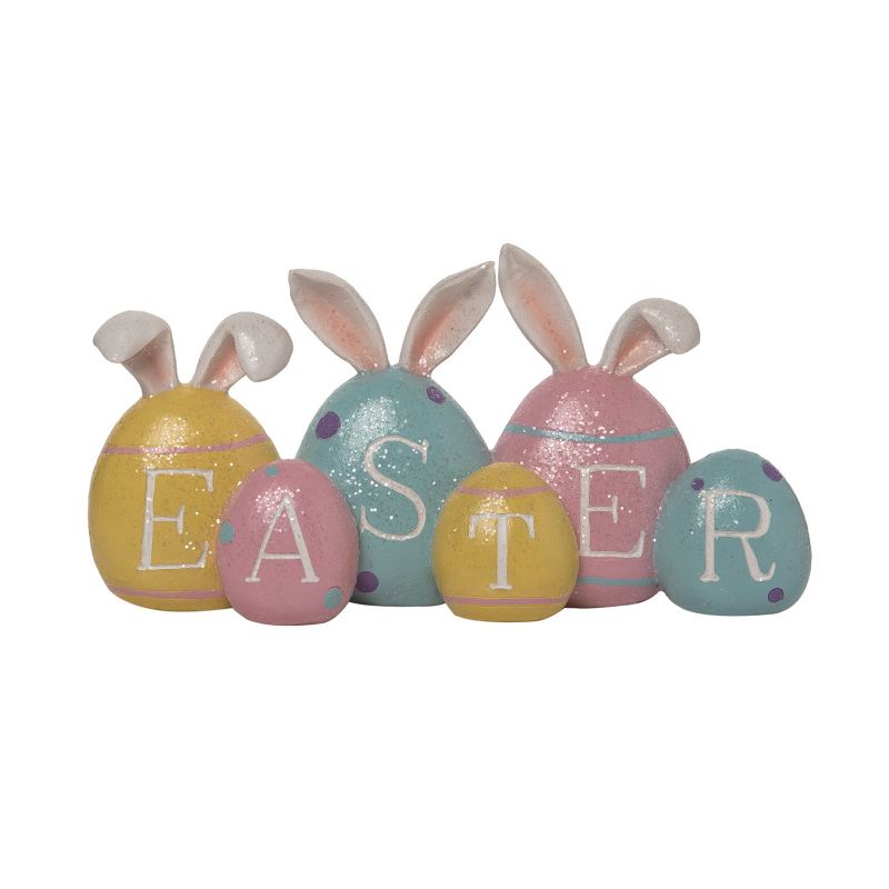 Transpac Resin 10.5" Multicolor Easter Bunny Eggs Decor Piece, 1 of 5