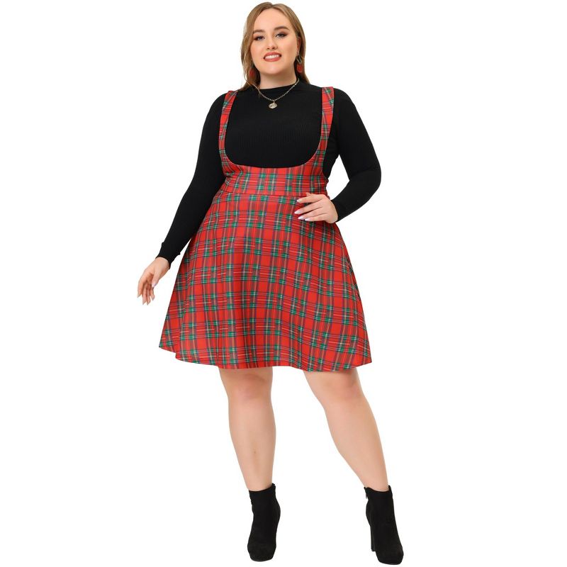 Agnes Orinda Plus Size Suspenders Skirts for Women a Line Mini Tartan Overall Pinafore Dress Suspender Skirt, 3 of 6