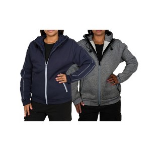 Blu Rock  Women's Relaxed Fit  Faux Shearling Fleece Lined Classic Tech Full Zip Hoodie -2 Pack - 1 of 4
