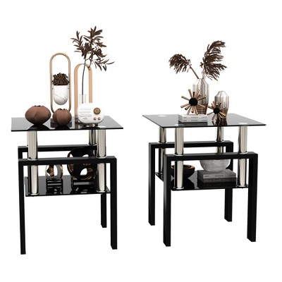 GlasFlength Living Room Modern Minimalist End Tables, Stylish and Fashion, Space Saving for Small Homes Spaces, Black,17.72”*20.5”*17.72"