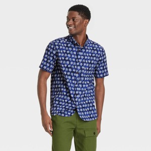 Houston White Adult Short Sleeve Floral Print Button-Down Shirt - Blue - 1 of 3
