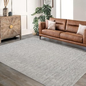 Area Rug - Modern Stripe Style Ultra-Thin Low Pile Carpet for Living Room, Bedroom, Office, Non Slip Washable - 1 of 4