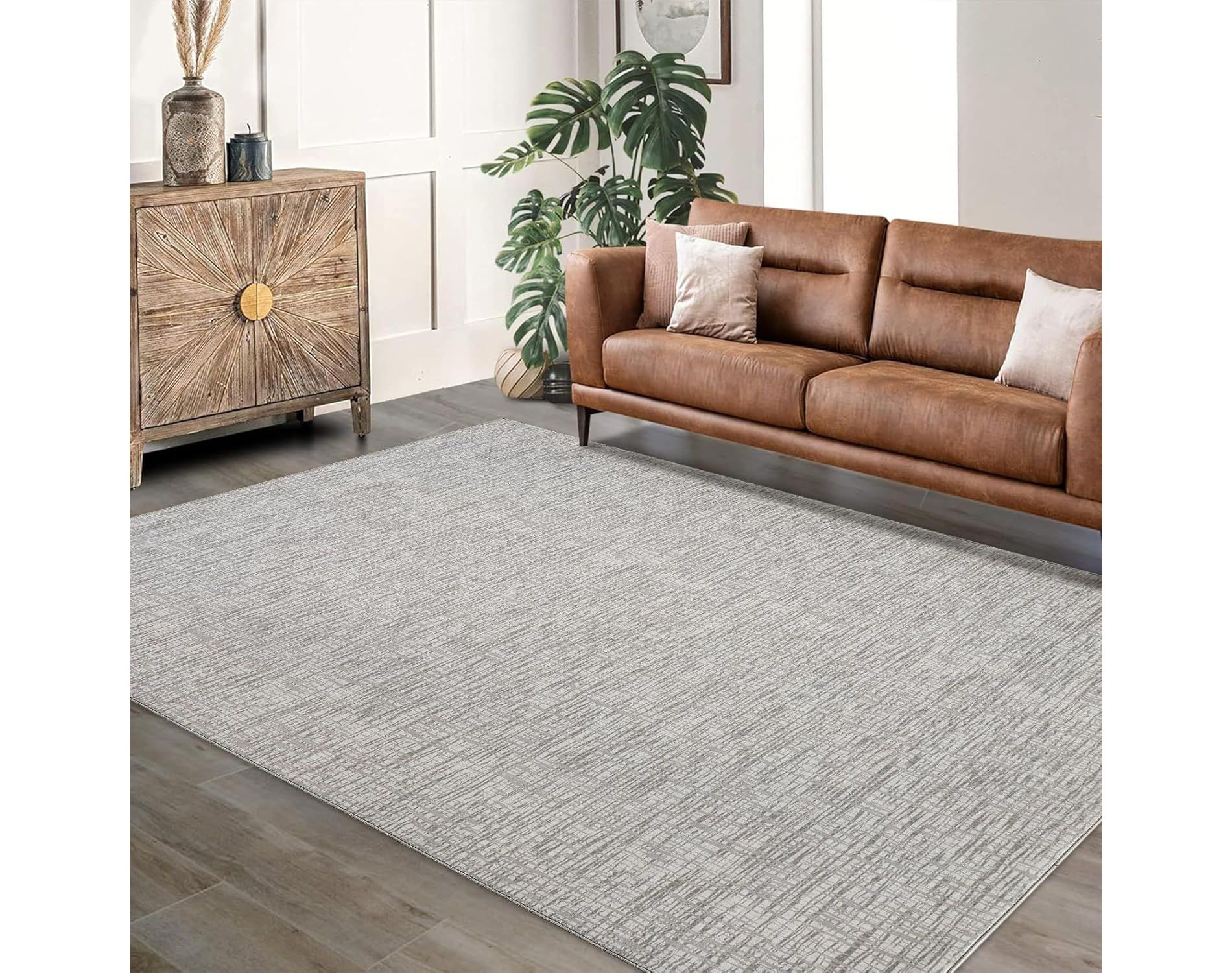 Acekool Area Rug 8x10, Modern Stripe Washable Non Slip Low Pile Soft Carpet for Living Room Bedroom Office, Easy Cleaning, Gray