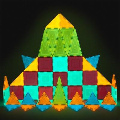 PICASSO-TILES 60 PC Glow in the Dark, Magnetic Tiles, Building Blocks, STEM Toys for Kids 3+