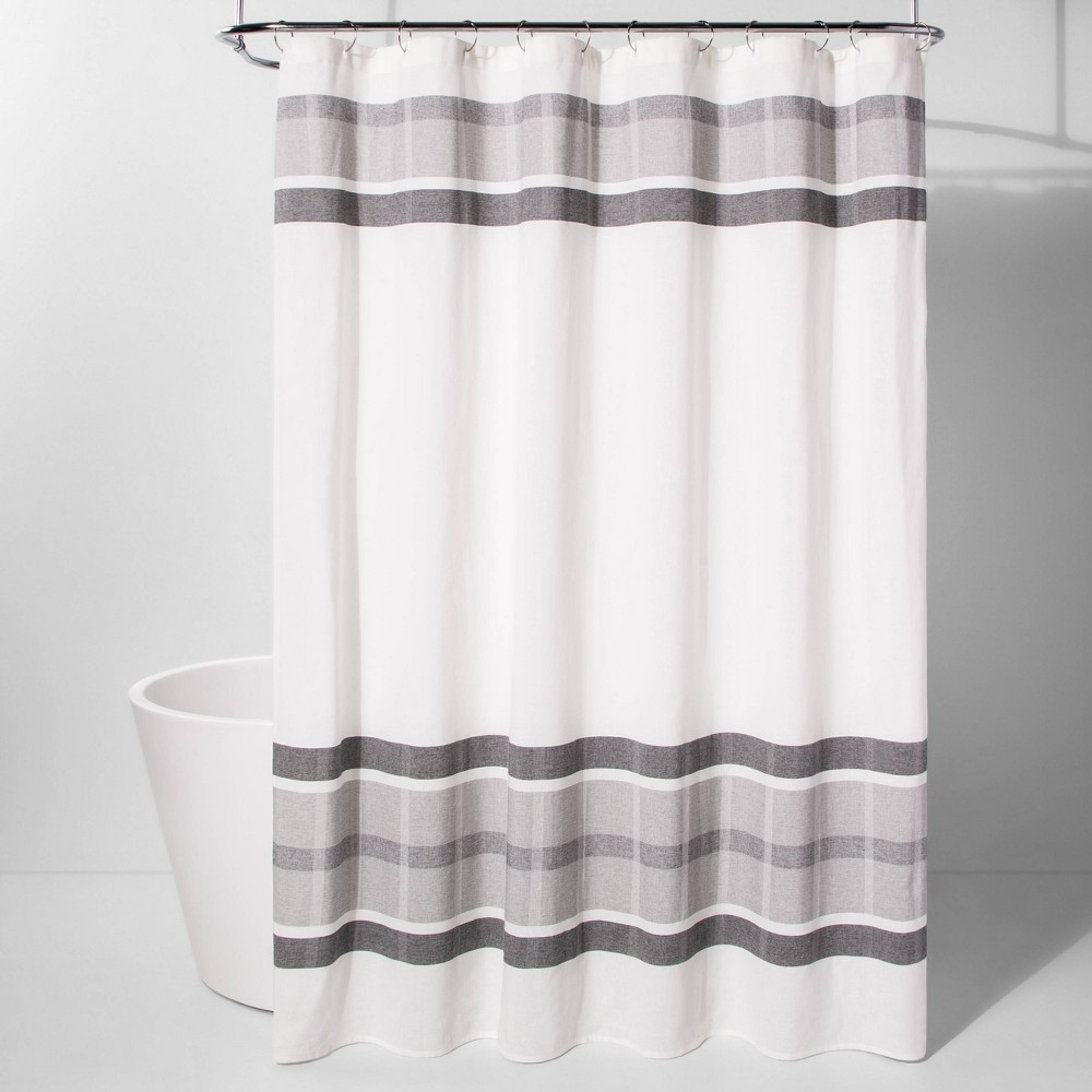 Engineered Plaid Shower Curtain White - Project 62