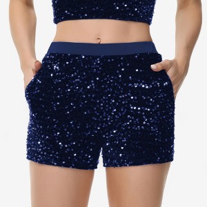 Anna-Kaci Women's High-Waisted Sequin Shorts with Elastic Waistband and Side Pockets - 1 of 4